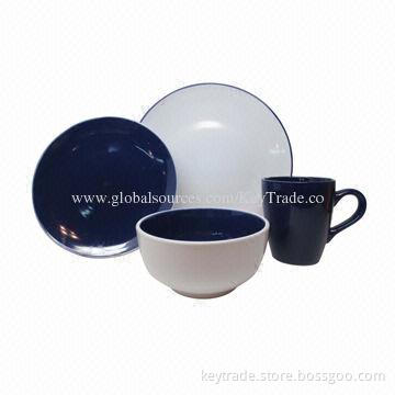 Fine Stoneware 16-piece Color Glazed Dinner Set in Coupe Shape, Multicolor